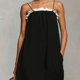 Mirelle™ | Maxi Jurk met Kleurblokken en Spaghetti Schouderbandjes