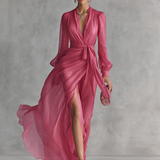 Roze Chiffon Jurk V-Hals