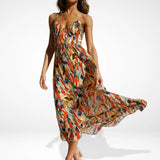 Yamy | Midi-jurk met print en spaghettibandjes