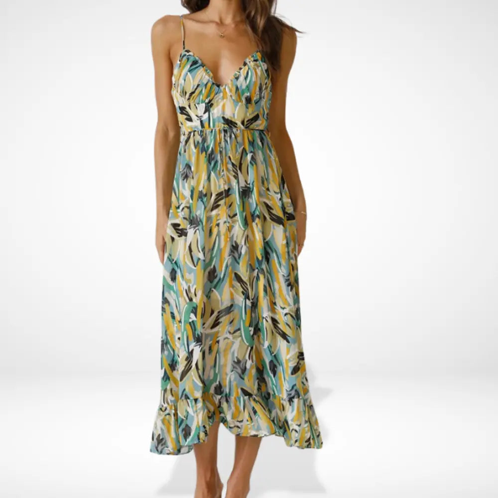 Yamy | Midi-jurk met print en spaghettibandjes