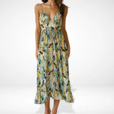 Yamy | Midi-jurk met print en spaghettibandjes