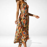 Yamy | Midi-jurk met print en spaghettibandjes