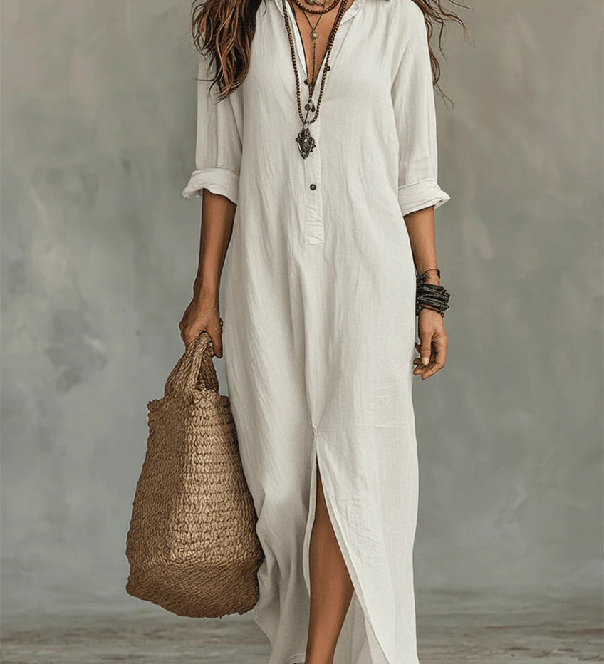 Soline™ | Maxi zwarte jurk met knopen