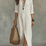 Maxi zwarte jurk met knopen | Soline™