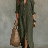 Maxi zwarte jurk met knopen | Soline™