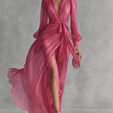Roze Chiffon Jurk V-Hals