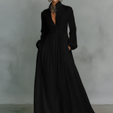Patchwork Linnen Maxi Jurk Met Staande Kraag