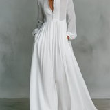 Patchwork Linnen Maxi Jurk Met Staande Kraag