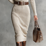 Midi Tricot Jurk Met V-Hals Slim Fit