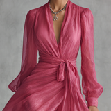 Roze Chiffon Jurk V-Hals