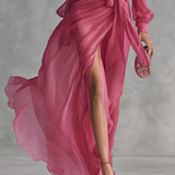 Roze Chiffon Jurk V-Hals
