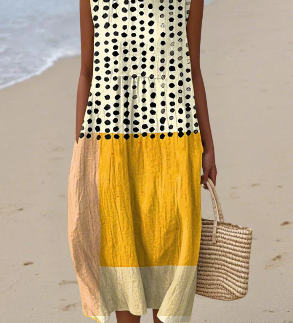 Leah | Polka Colorblock Midi Jurk