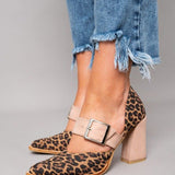 Selveta | Leren leopardsandalen met stabiele hakken
