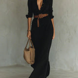 Camille™ | Maxi jurk met revers en ceintuur in de taille