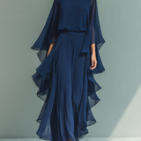 Marineblauwe Chiffon Set Rimpels