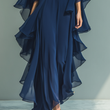 Marineblauwe Chiffon Set Rimpels