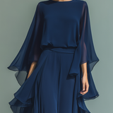 Marineblauwe Chiffon Set Rimpels