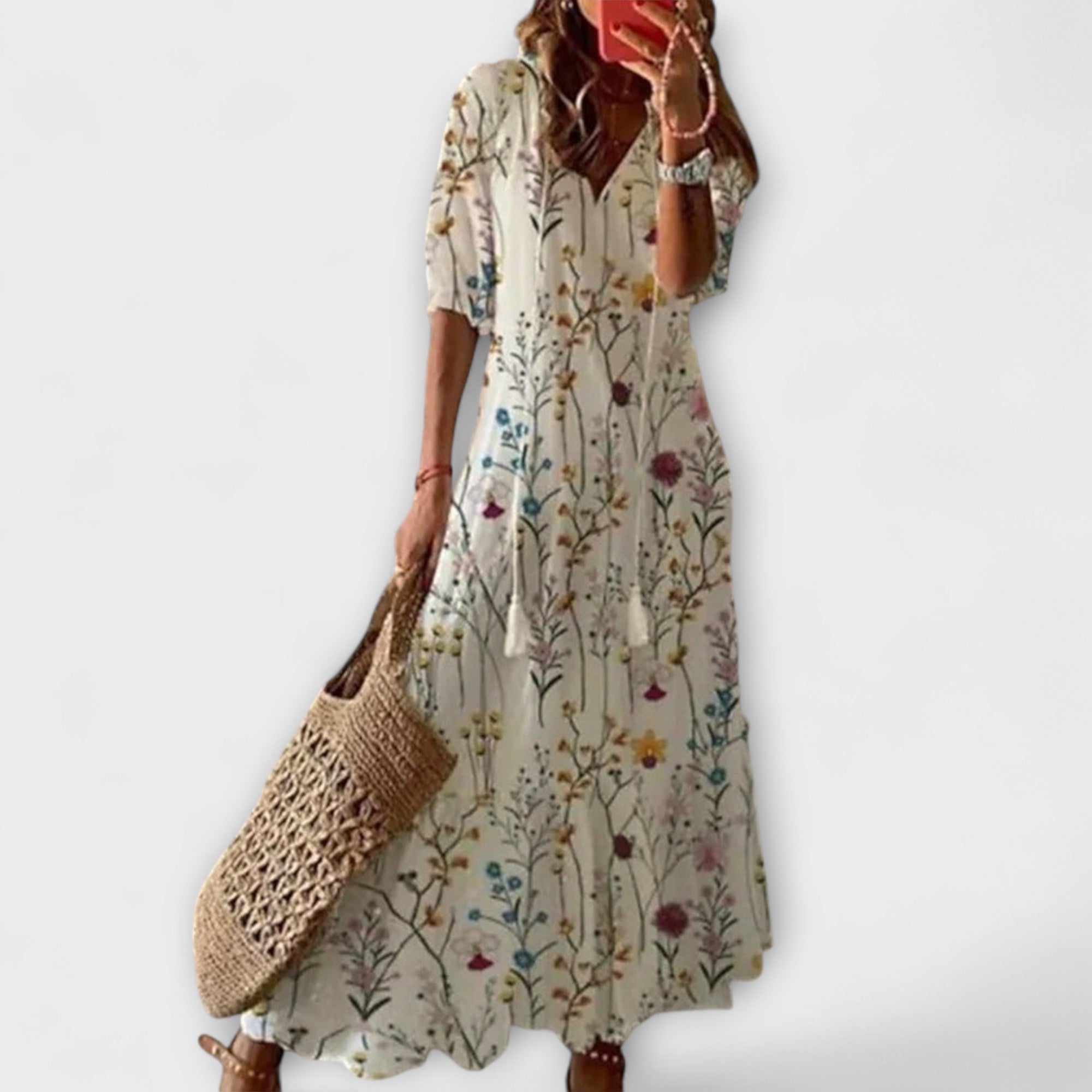 Anna – Vrouwelijke bohemian zomerjurk met een vloeiende silhoeet