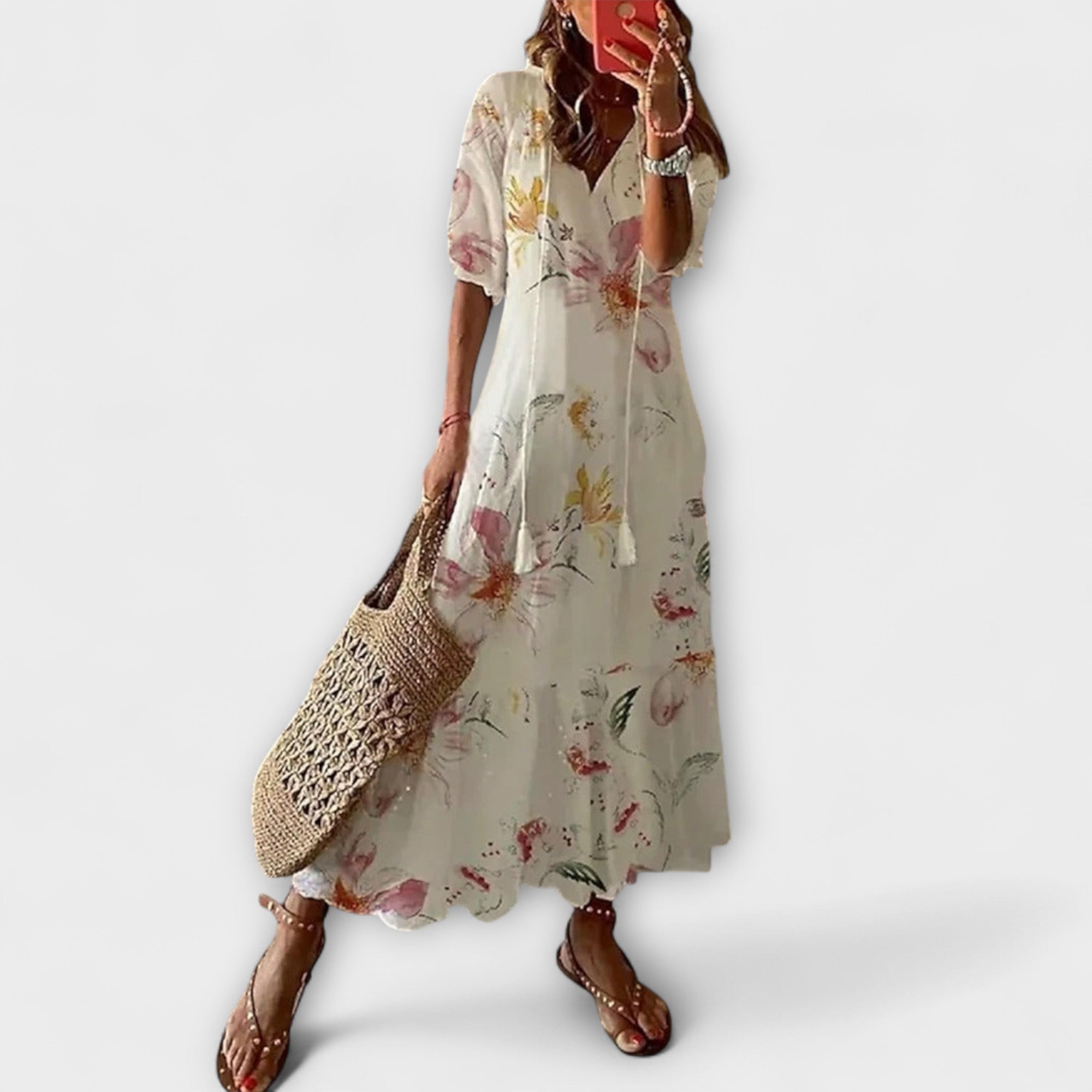 Anna – Vrouwelijke bohemian zomerjurk met een vloeiende silhoeet