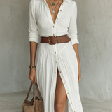 Witte Linnen Vouwjurk Maxi