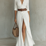 Witte Linnen Vouwjurk Maxi