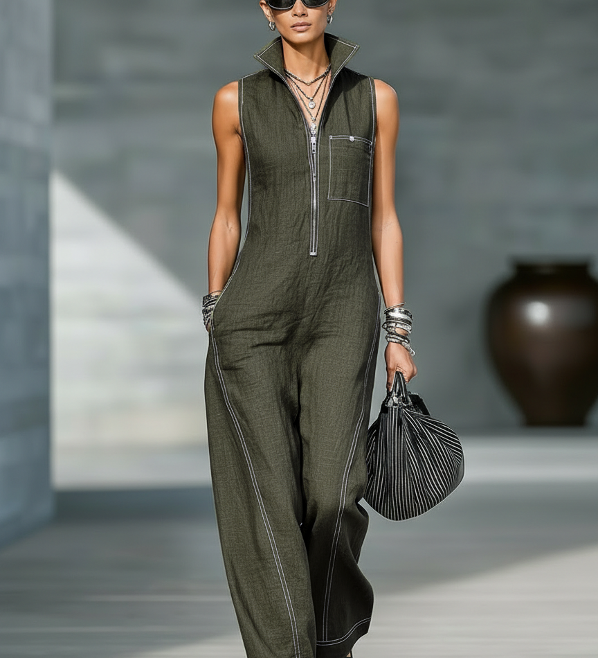 Mouwloze Dungaree met Witte Zoom