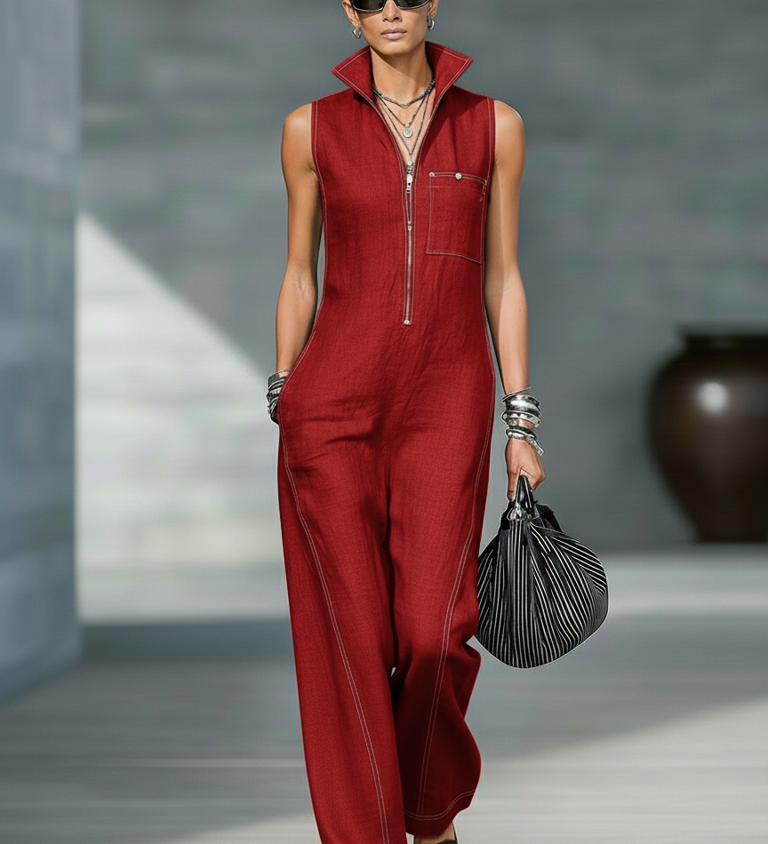 Mouwloze Dungaree met Witte Zoom