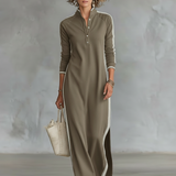 Sweat Maxi Jurk Met Knopkragen