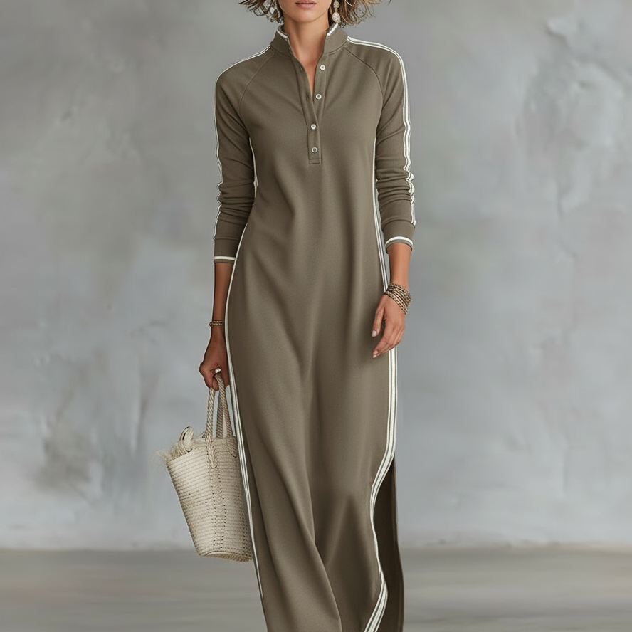 Sweat Maxi Jurk Met Knopkragen