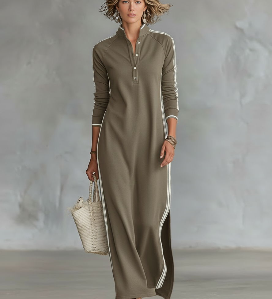 Sweat Maxi Jurk Met Knopkragen