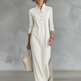 Sweat Maxi Jurk Met Knopkragen