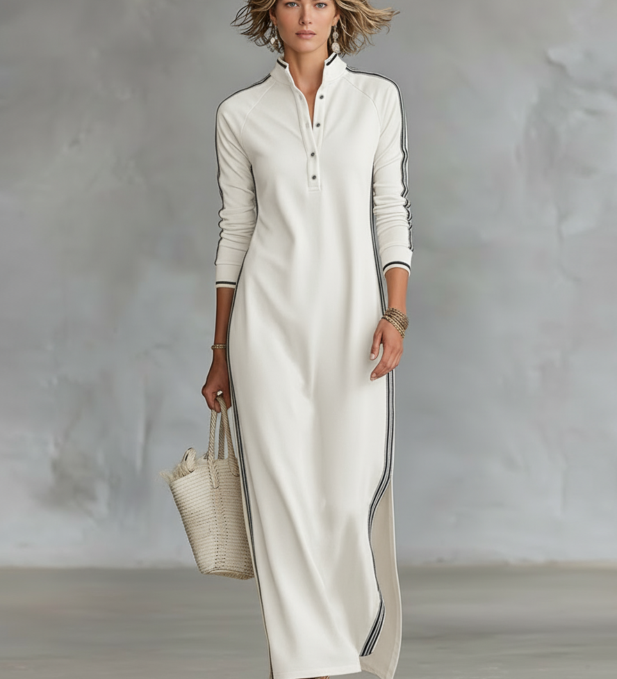 Sweat Maxi Jurk Met Knopkragen