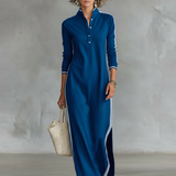 Sweat Maxi Jurk Met Knopkragen