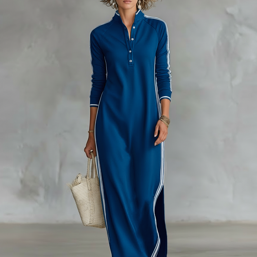 Sweat Maxi Jurk Met Knopkragen