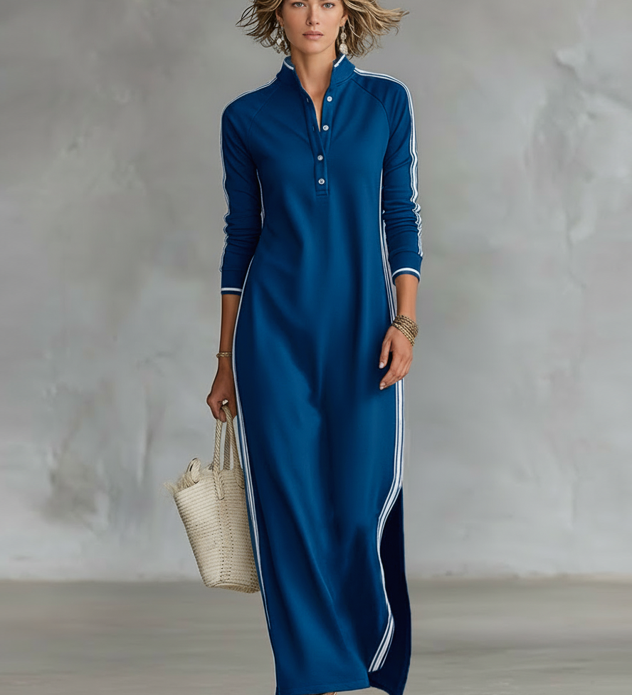 Sweat Maxi Jurk Met Knopkragen