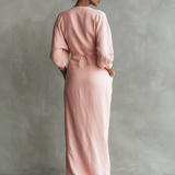 Rosa Linnen Maxi Jurk V-Hals