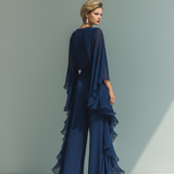 Marineblauwe Chiffon Set Rimpels