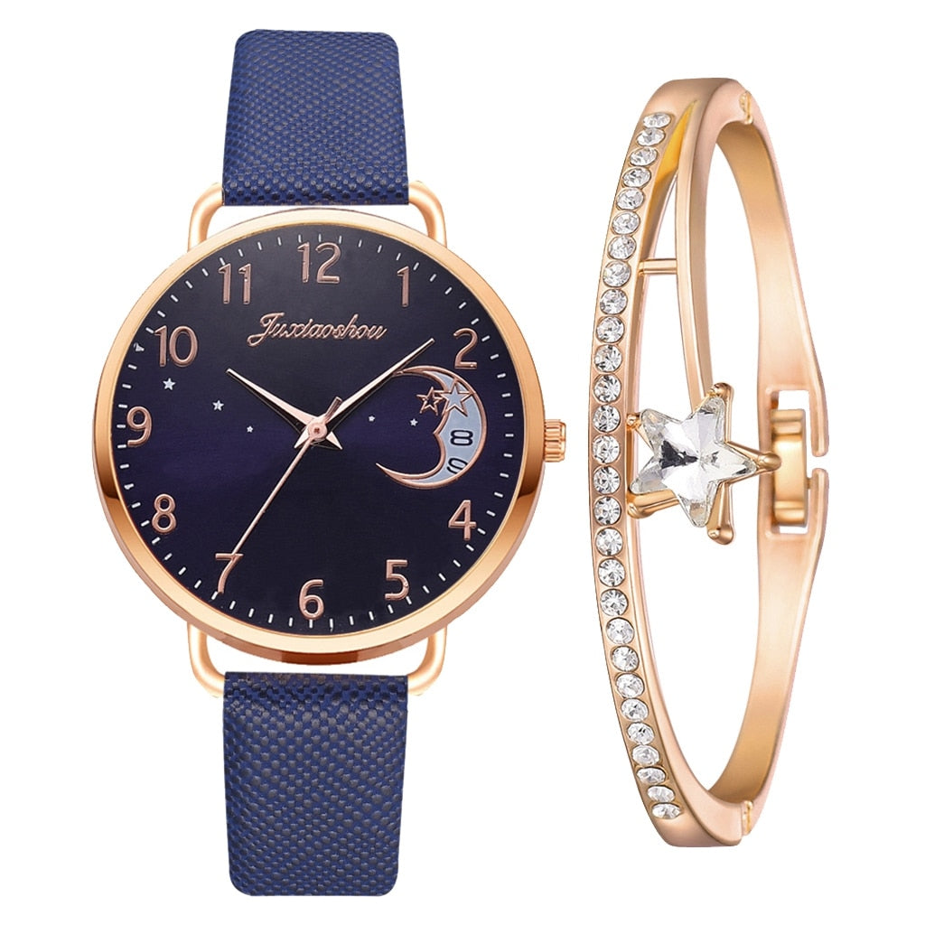 Hemelse Maanfase Horloge en Armband Set