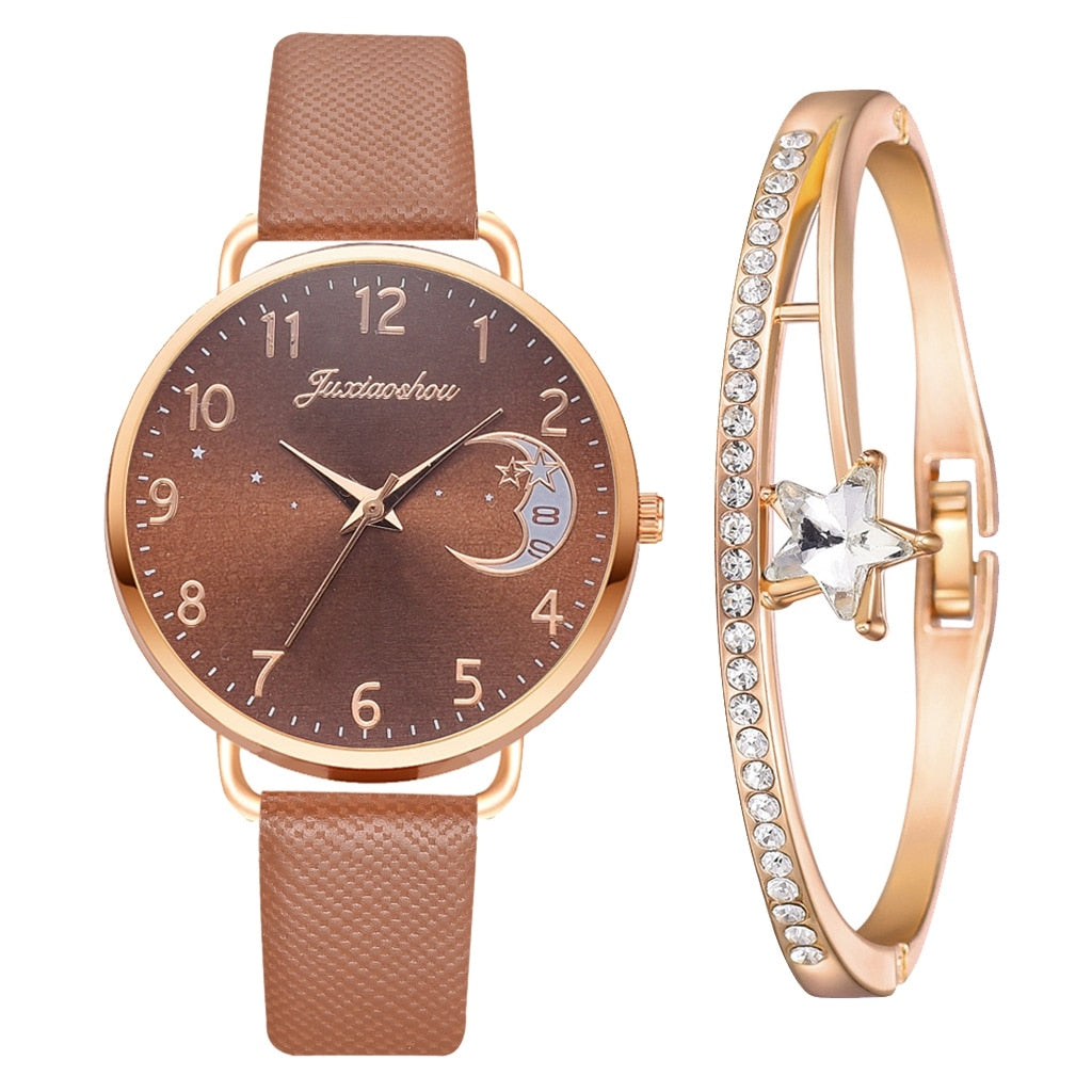 Hemelse Maanfase Horloge en Armband Set