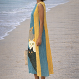 Paola | Vintage jurk met artistiek patroon van grappige katten