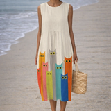 Penélope | Midi-jurk met kleurrijke kattenkunst