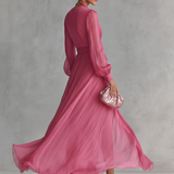 Roze Chiffon Jurk V-Hals