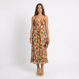 Yamy | Midi-jurk met print en spaghettibandjes