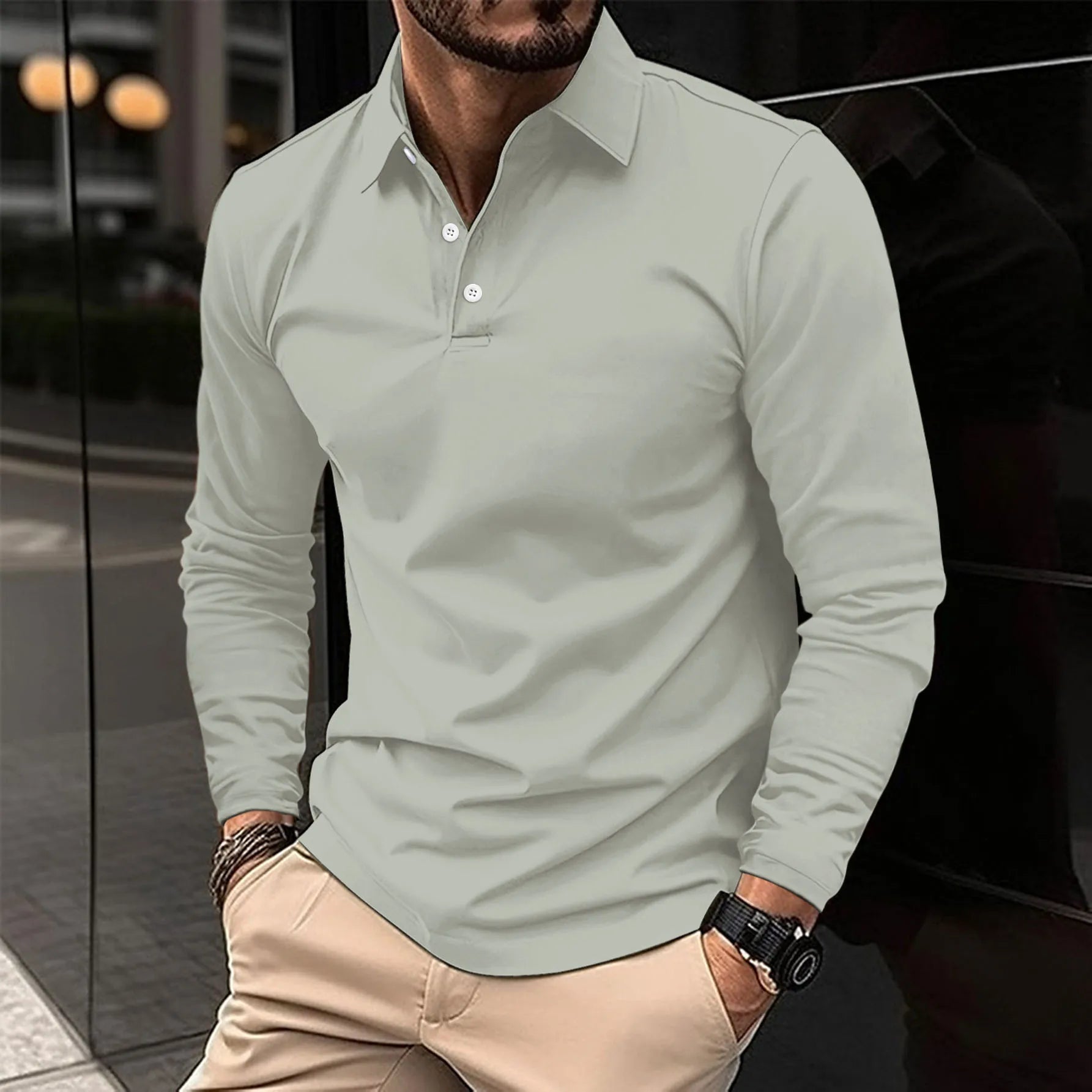 Ethan™ - Casual Poloshirt met Lange Mouwen