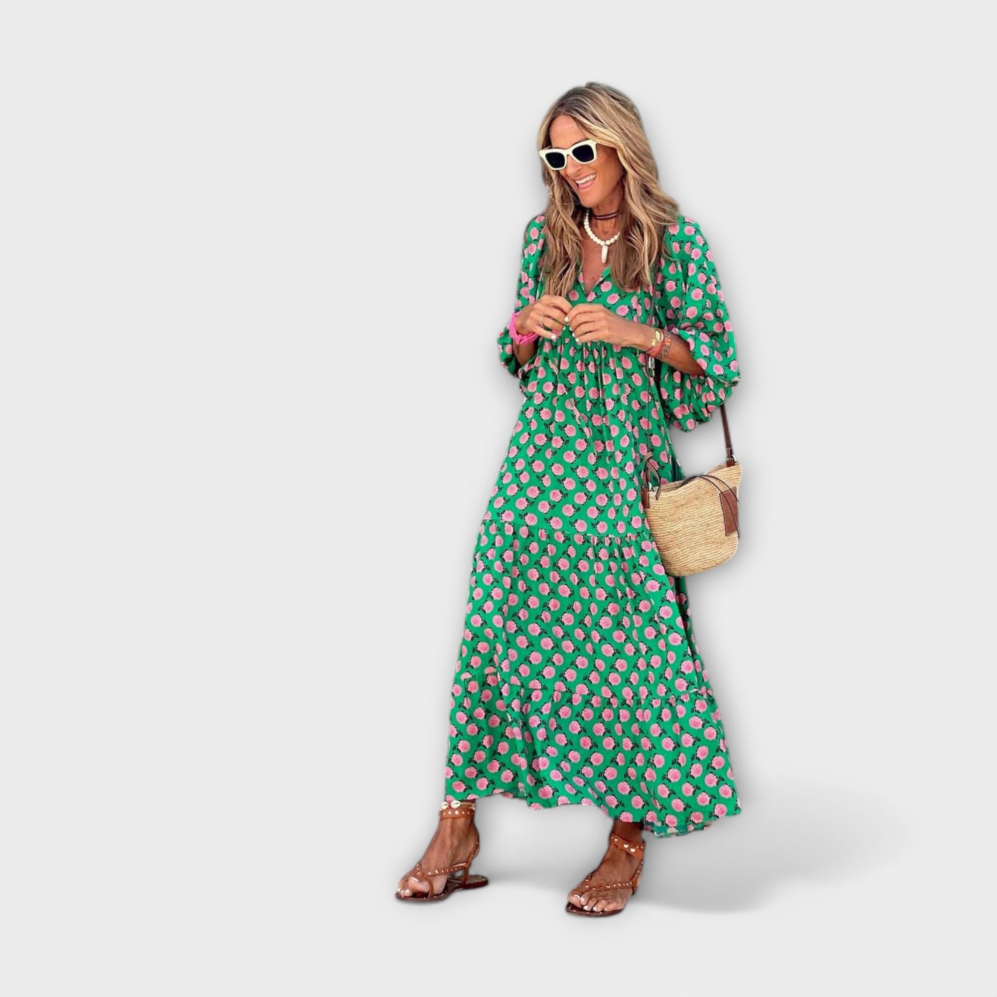 Elegante geometrische maxi-jurk