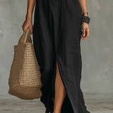 Soline™ | Maxi zwarte jurk met knopen