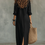 Soline™ | Maxi zwarte jurk met knopen