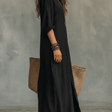 Maxi zwarte jurk met knopen | Soline™