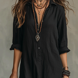 Maxi zwarte jurk met knopen | Soline™