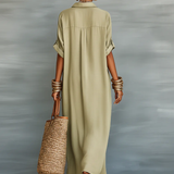 Manelle™ | Maxi jurk olijfgroen met minimalistische lijn